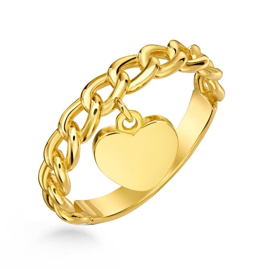 Bague en or chaîne avec pendentif cœur