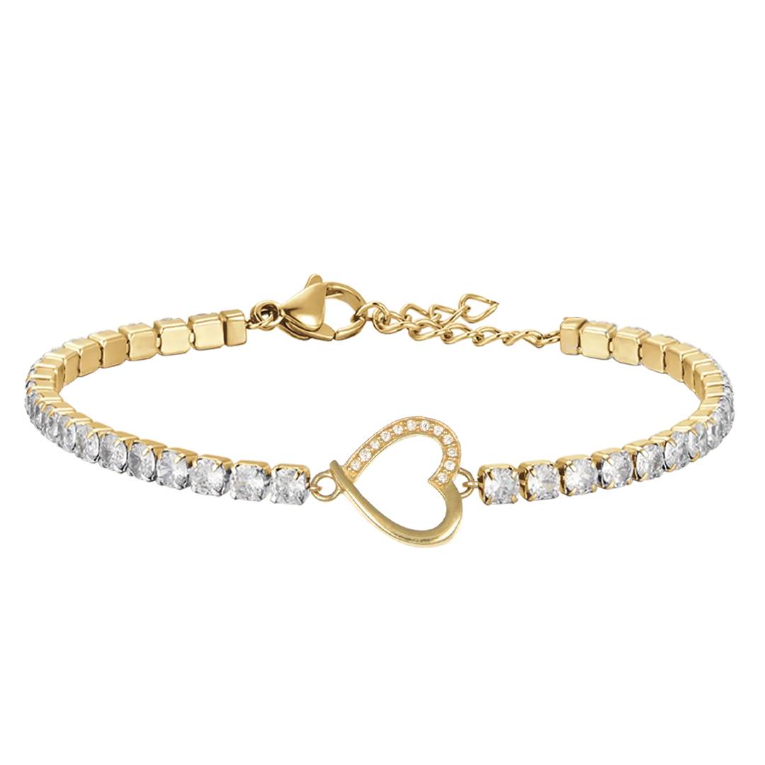 14KT Gold Heart Tennis Bracelet