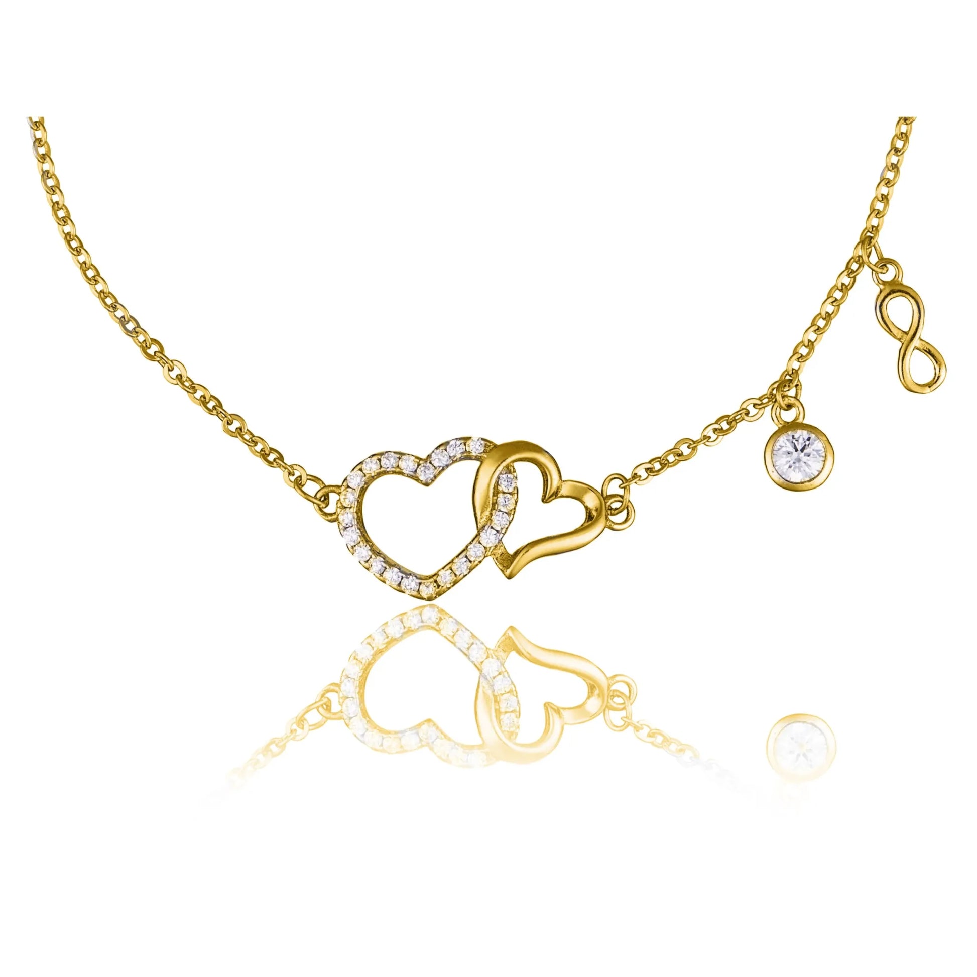 Silver Bracelet with Hearts, Rhinestones, and Infinity Symbol