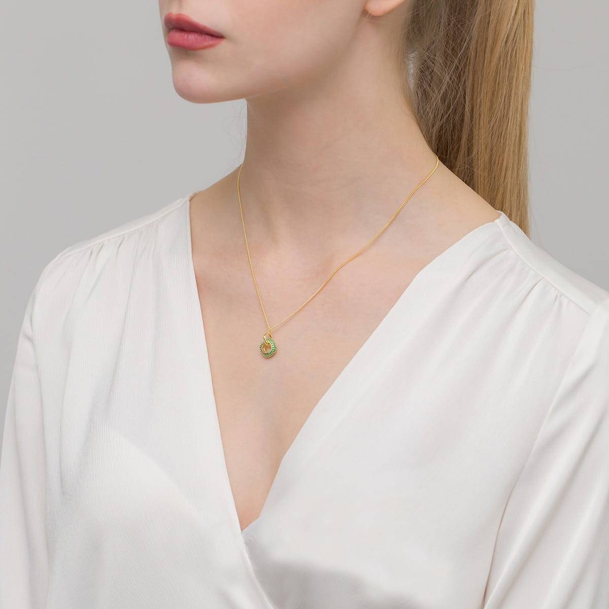 Halskette Cubic golden mit grünen Zirkonia