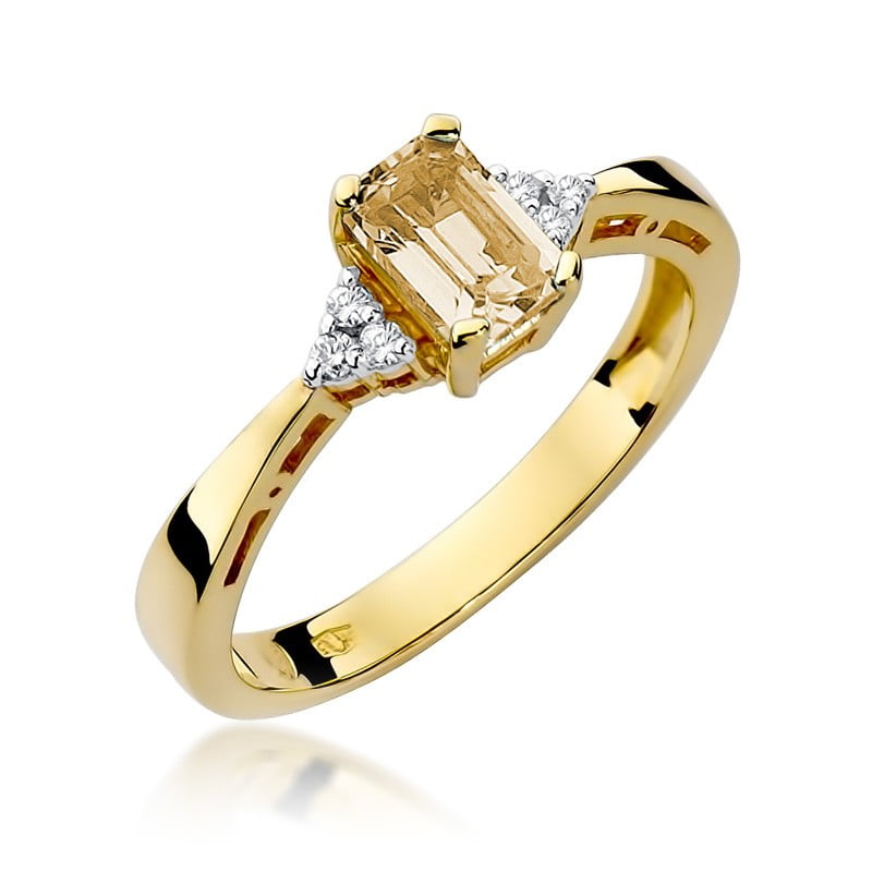 Anello Miele in Oro con Quarzo Citrino e 6 Diamanti