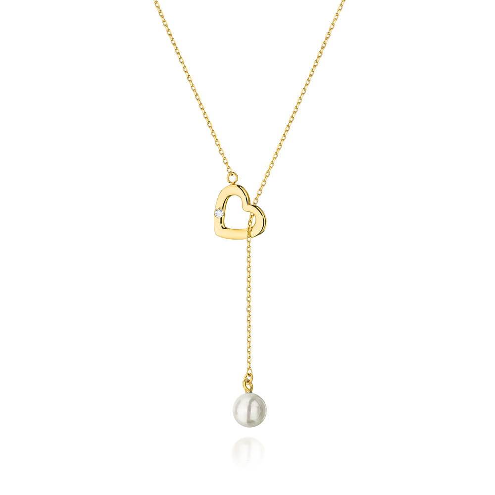 Collana in Oro 14kt Cuoricino con Diamante e Perla