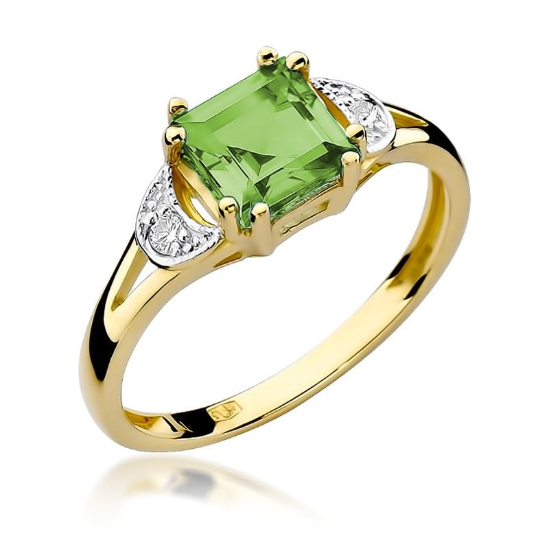 Ring Liva aus Gold mit Olivin und 2 Diamanten