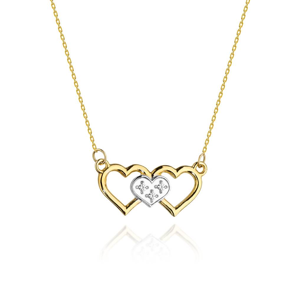 Collana in Oro 14kt Cuori con Diamanti