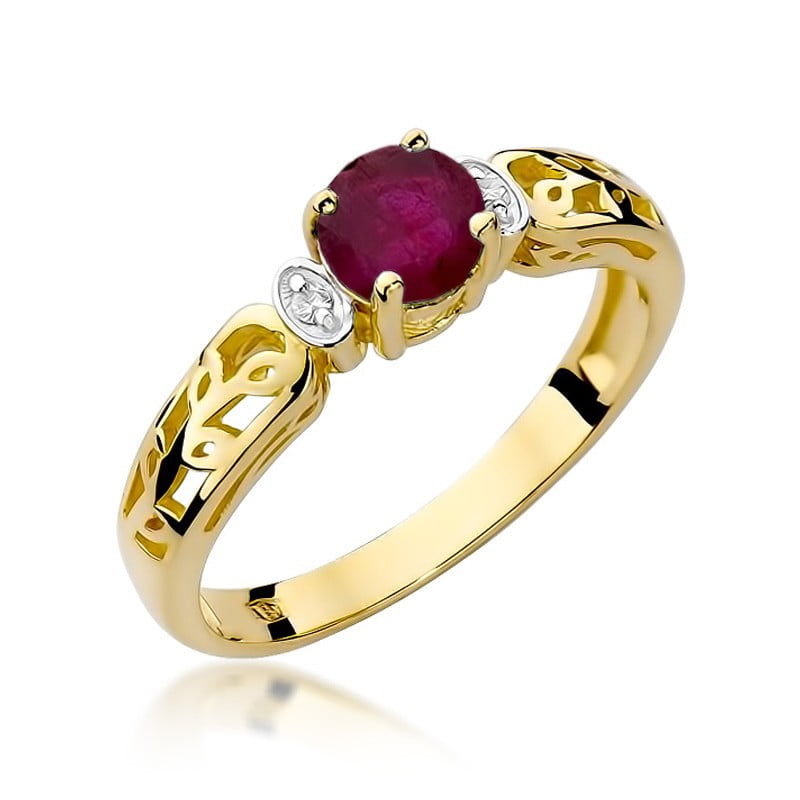 Saria Ring in Gold with Ruby and 2 Diamonds