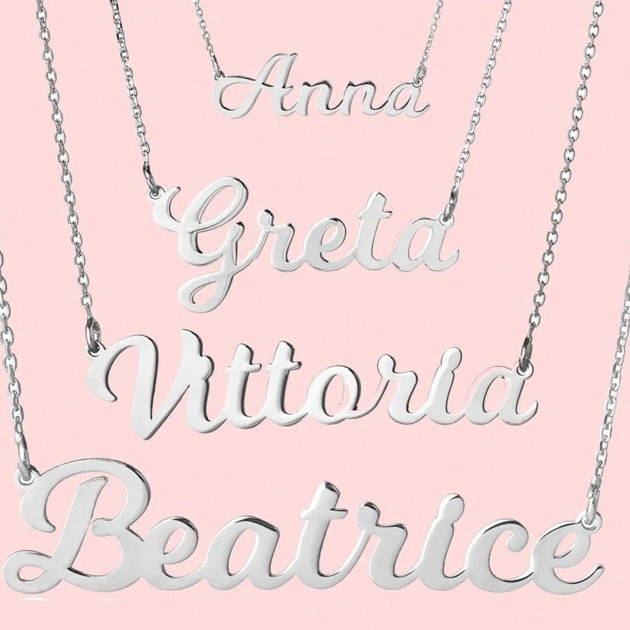 Collana con Nome in Argento Rodiato
