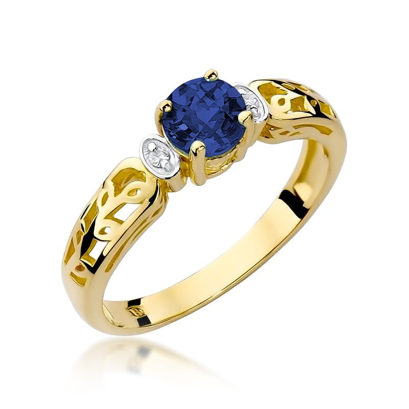 Anillo Cassiopea en Oro con Zafiro y 2 Diamantes