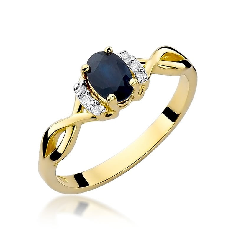 Anillo Lunaria en Oro con Zafiro y 6 Diamantes