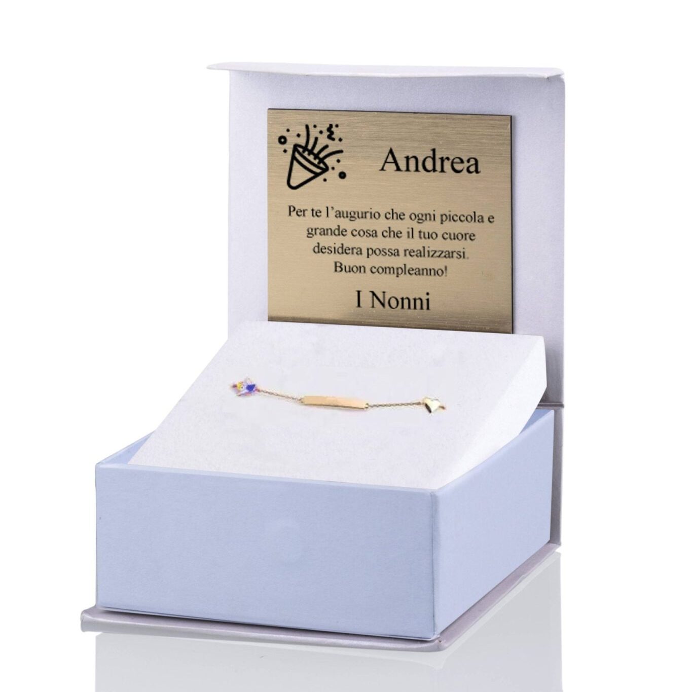 Bracciale in Oro da Bambino con Angioletto Blu e Cuore