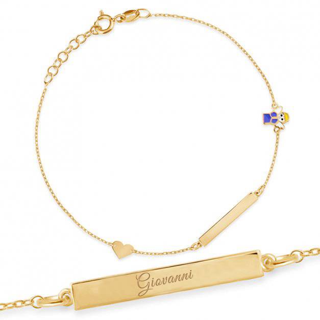 Bracciale in Oro da Bambino con Angioletto Blu e Cuore