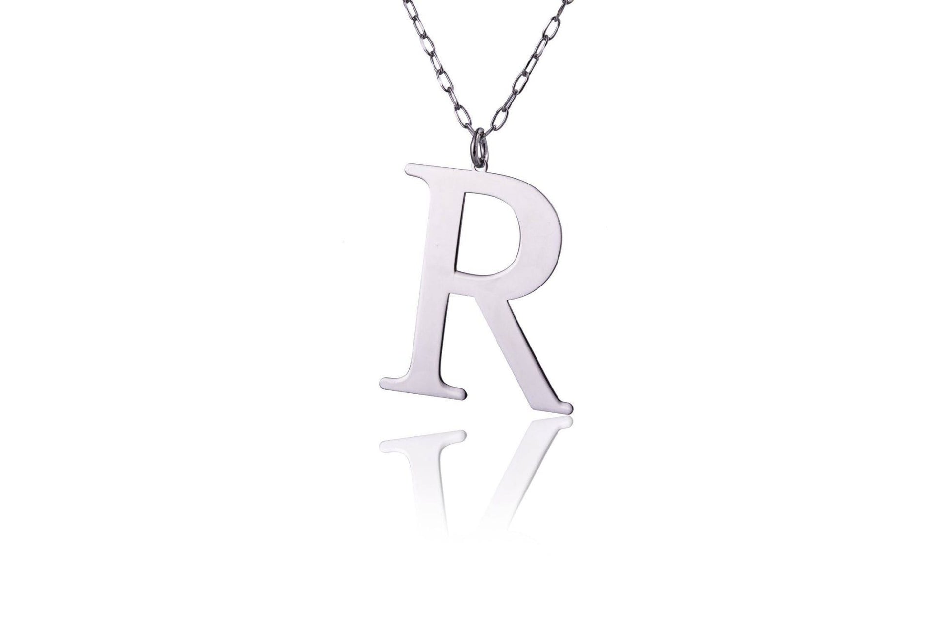Collana in Argento Rodiata con Lettera Tre Centimetri