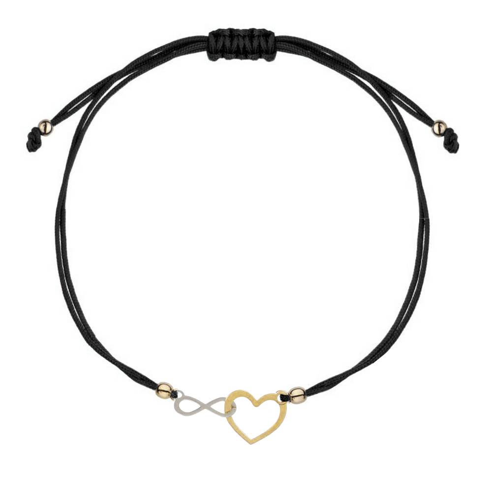 Cotton Bracelet in 9KT Gold with Infinity and Black Heart