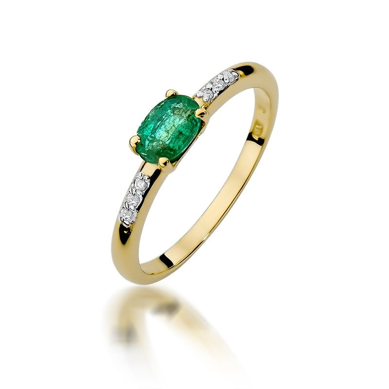 Ring Elvira aus Gold mit Smaragd und 6 Diamanten