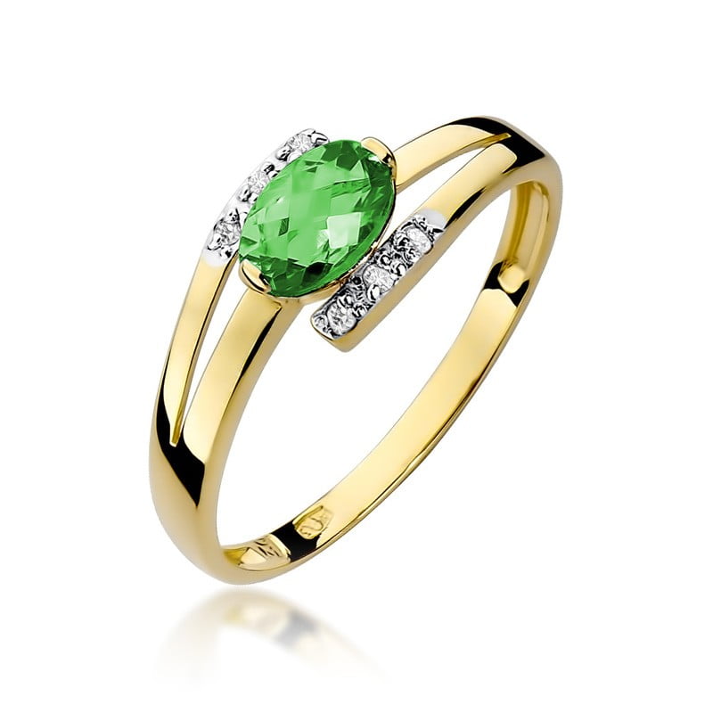 Anello Giada in Oro con Smeraldo e 6 Diamanti