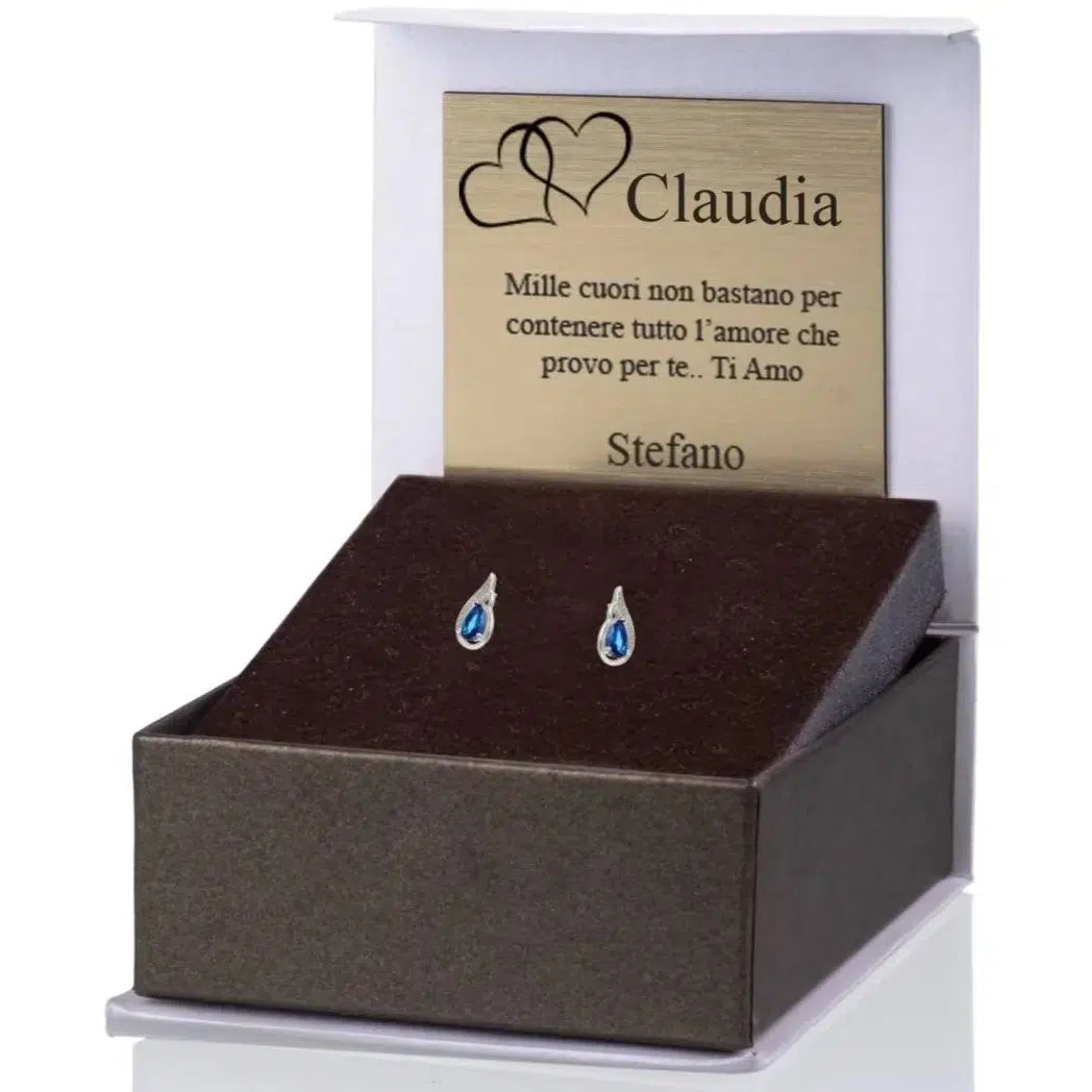Orecchini Foglia con Zircone Blu