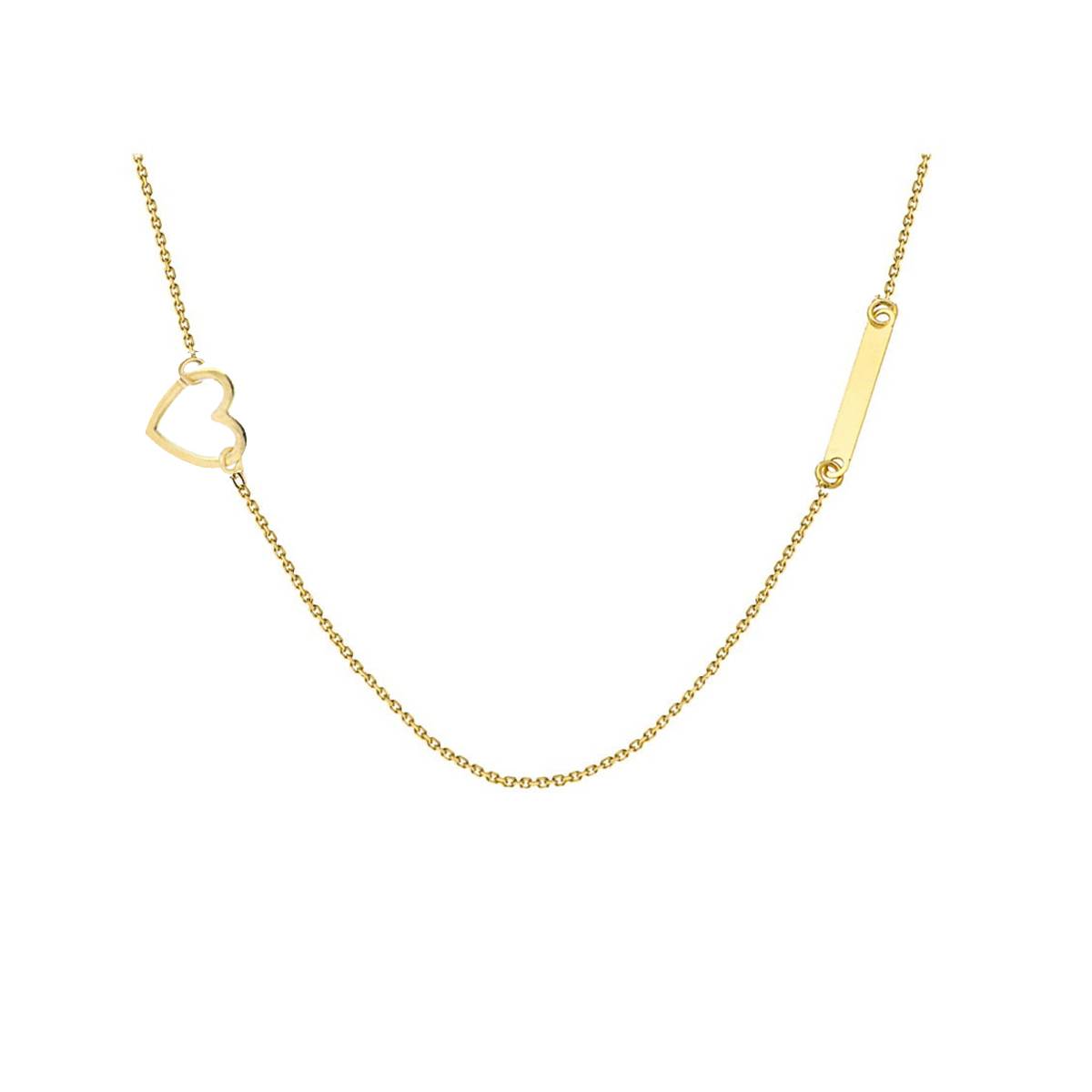 Gold Necklace with Heart and Tag