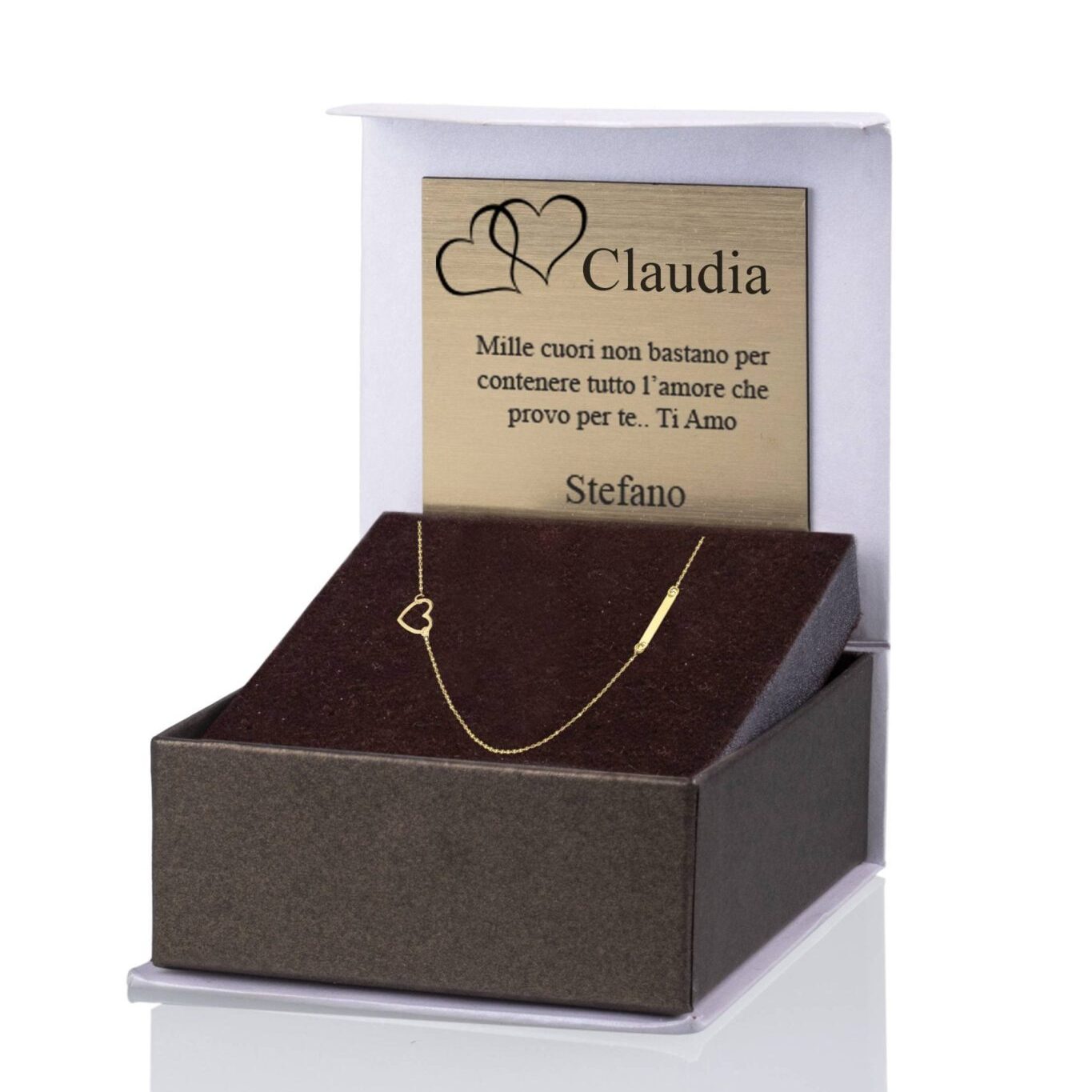 Gold Necklace with Heart and Tag