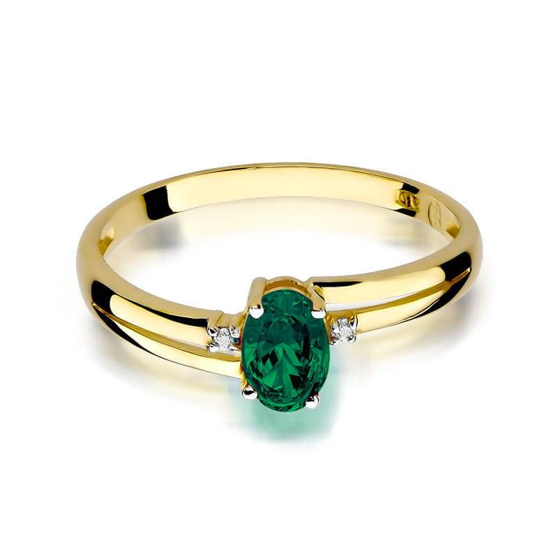 Gold Ring with 0.40 ct Emerald and 2 Diamonds 0.03 ct