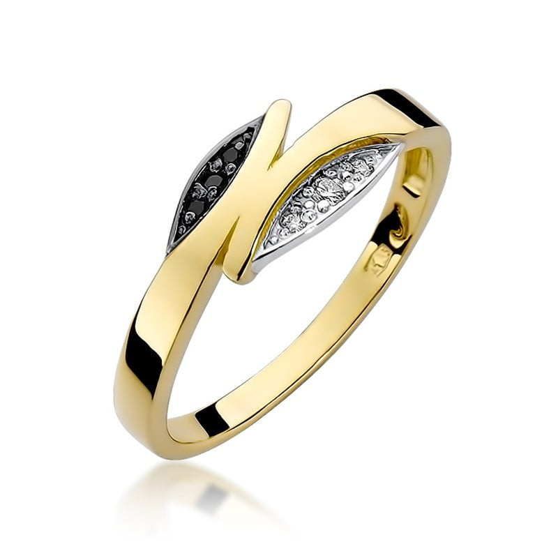 Foil Ring in Gold with 3 Black Diamonds and 3 White Diamonds