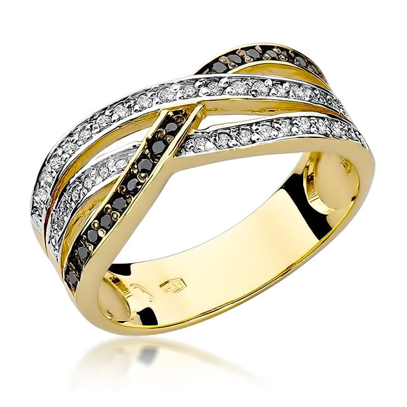 Dual Ring in Gold with 17 Black Diamonds and 34 White Diamonds