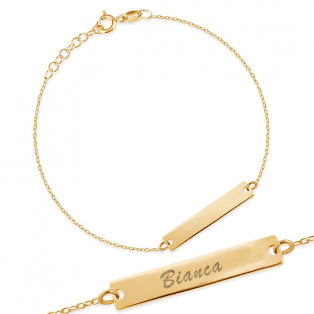 Pulsera de Plata Dorada para Niños con Placa Rectangular