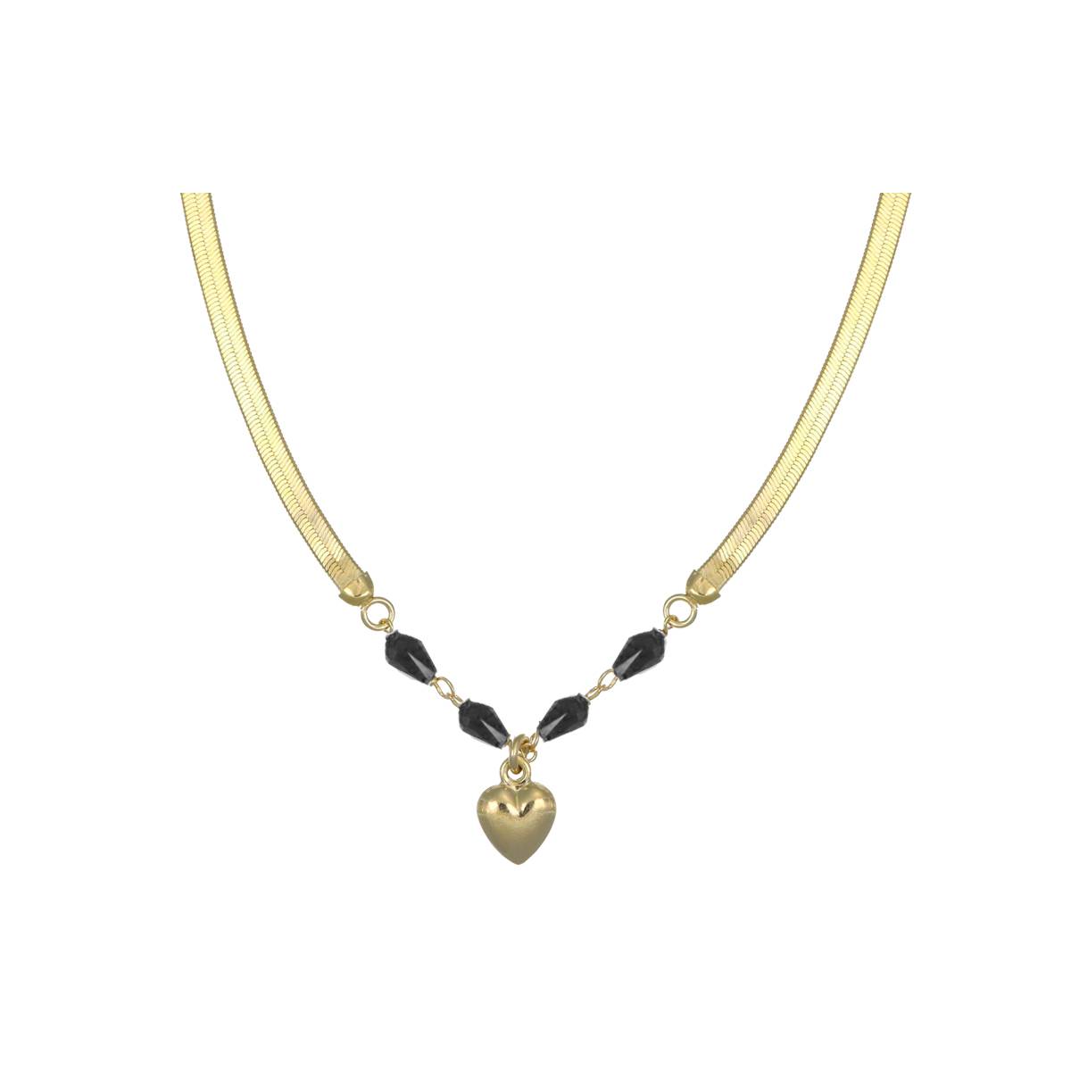 Collar Snake con Piedras Negras y Corazón Colgante