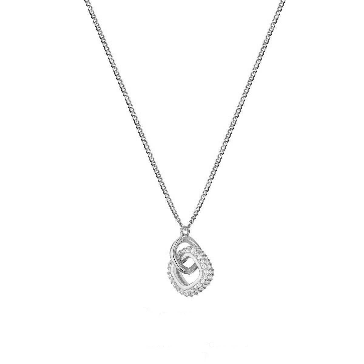 Rhodium Plated Cubic Necklace with White Zircons