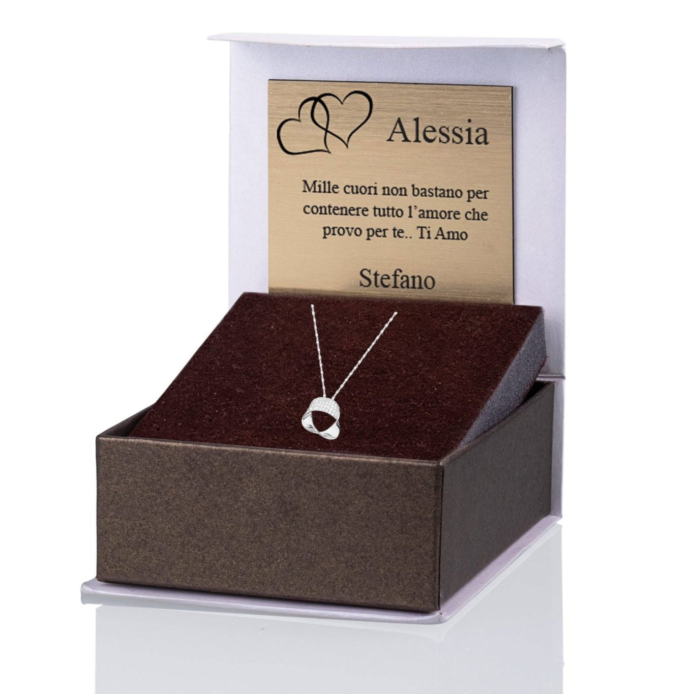 Rhodium Plated Ribbon Necklace with White Zircons