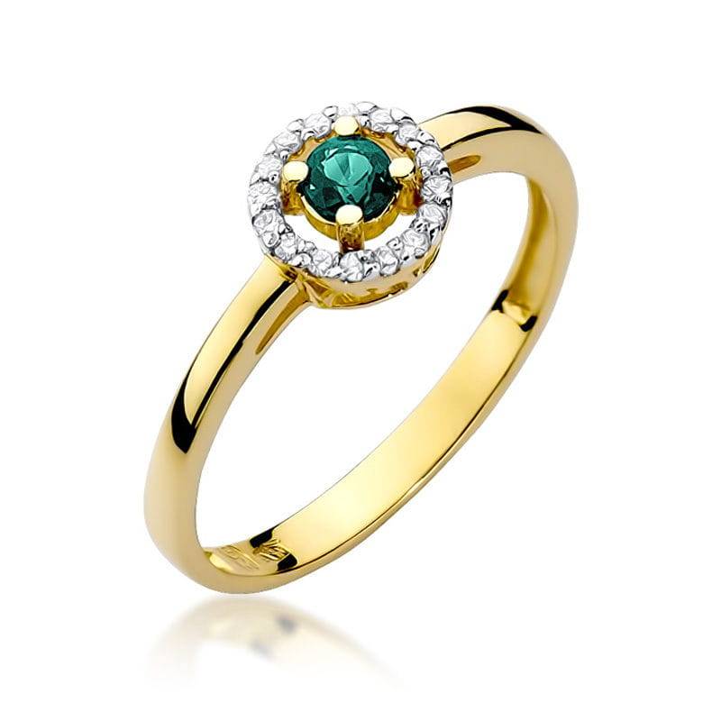 Goldring mit Smaragd 0,15 ct und Diamanten 0,08 ct