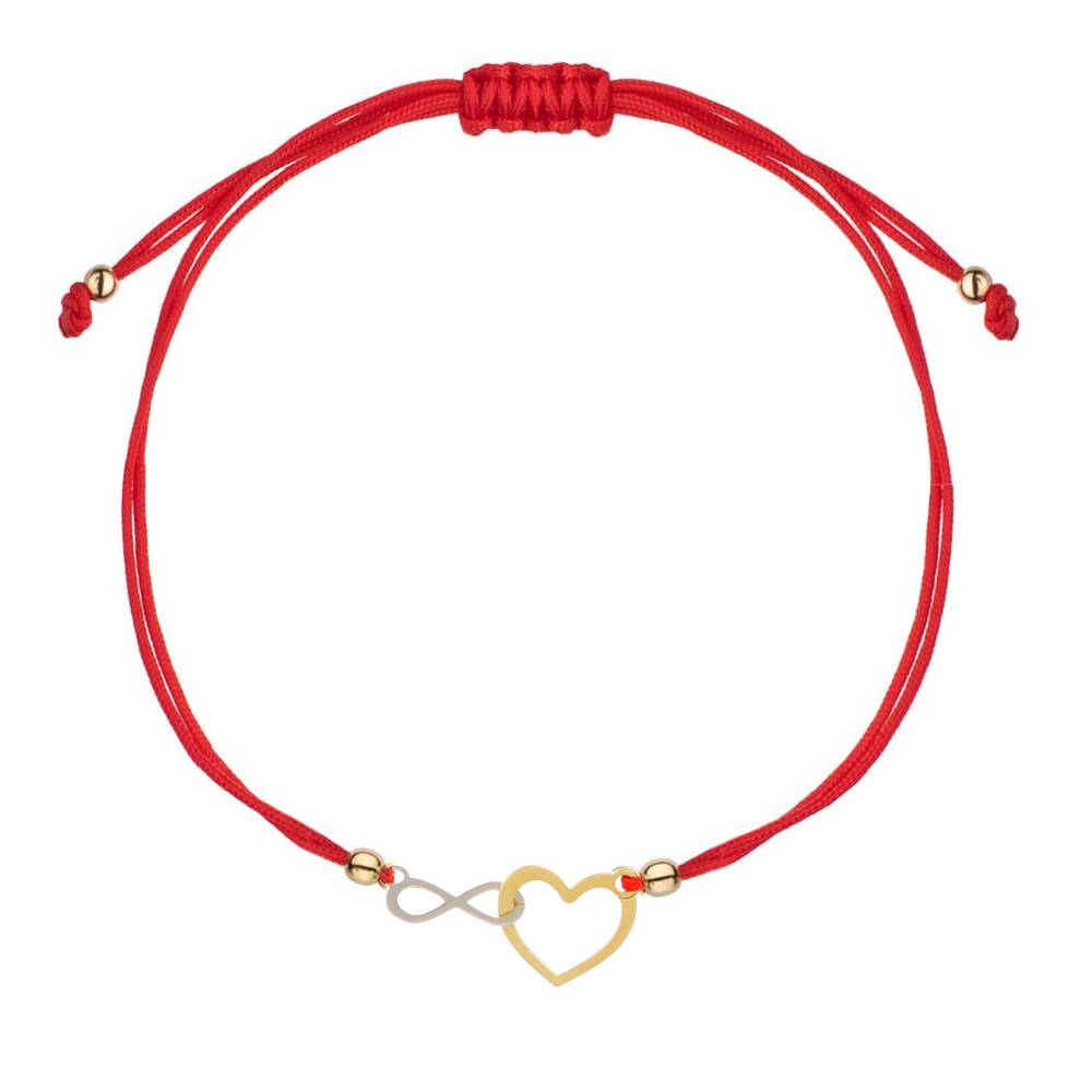 Armband Cotton aus 9 Karat Gold mit Unendlichkeitssymbol und rotem Herz