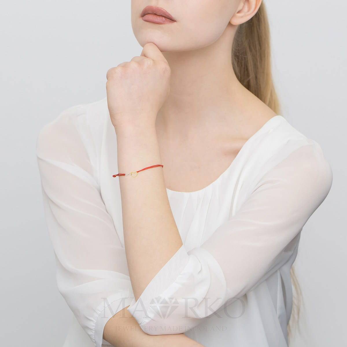 Bracciale Cotton in Oro 9Kt con Infinito e Cuore Rosso