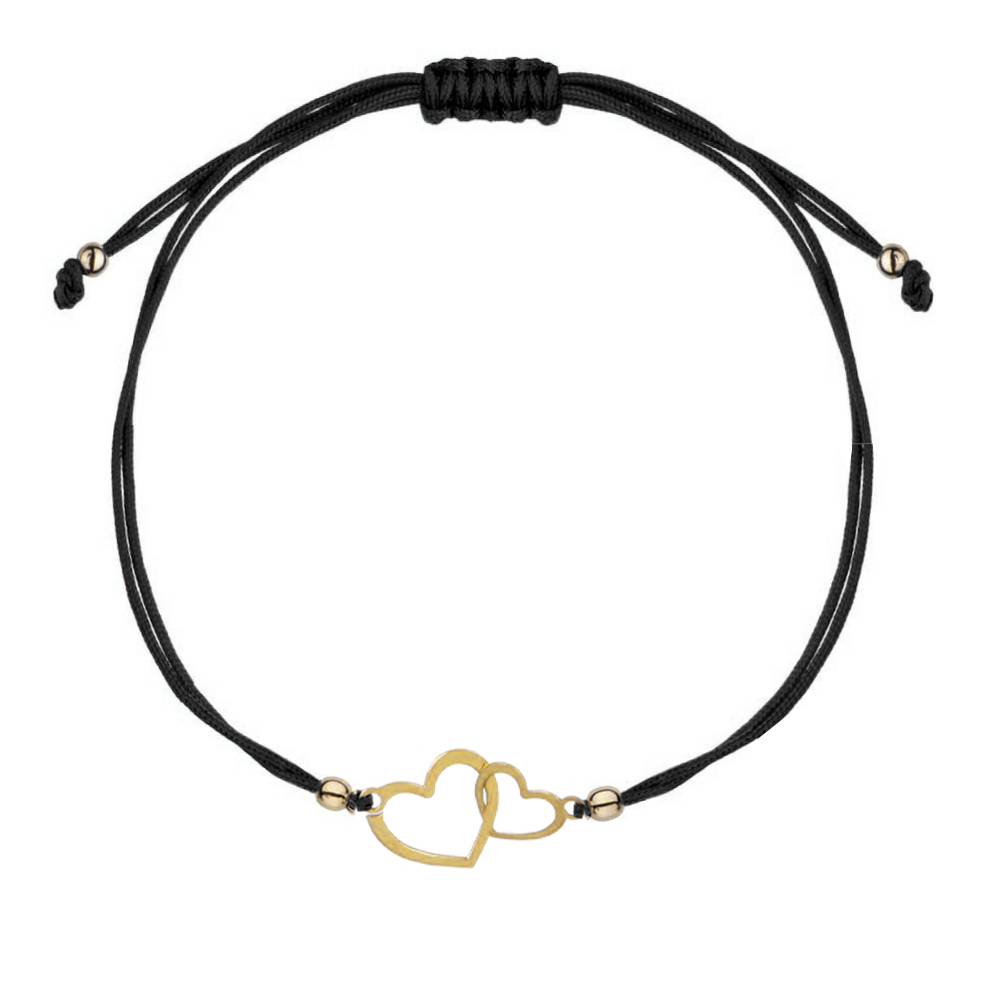 Bracciale Cotton in Oro 9KT con Cuori Nero