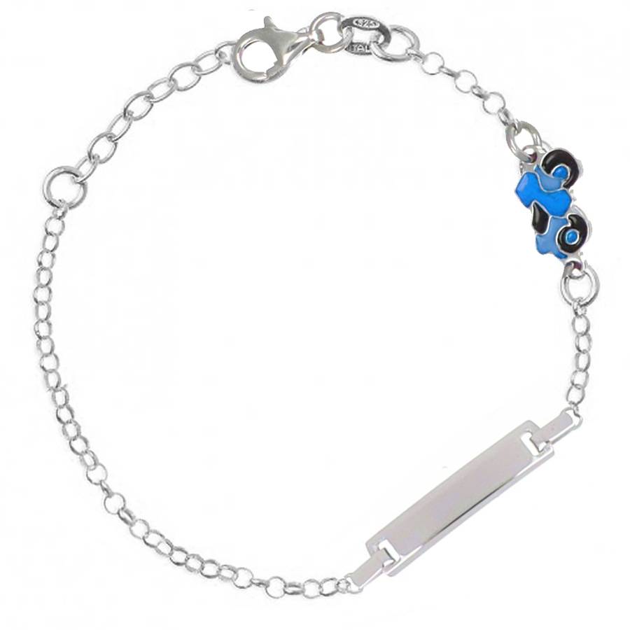 Bracciale in Argento con Piastrina e Moto Blu