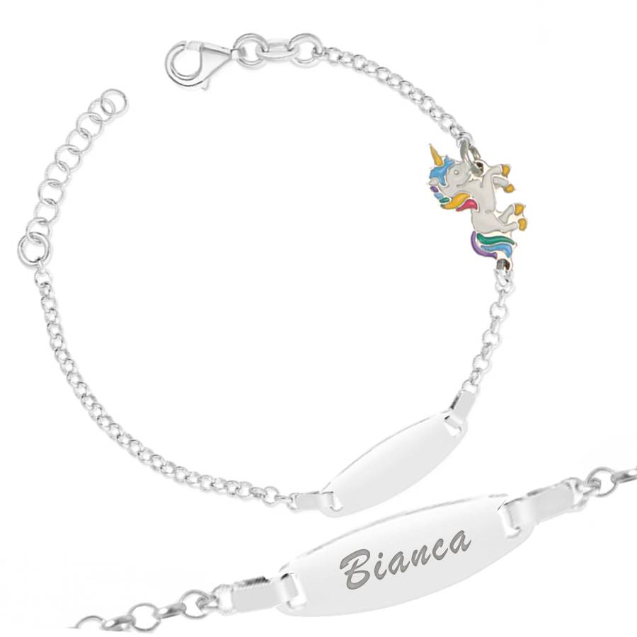Armband aus Silber mit Plakette und emailliertem Einhorn