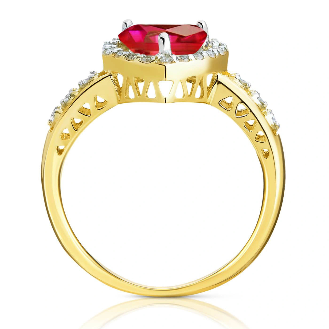 Gold Band Ring with Heart and Red Zirconia