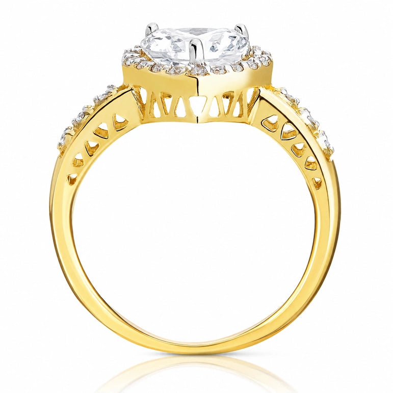 Goldring mit Band, Herz und weißen Zirkonia