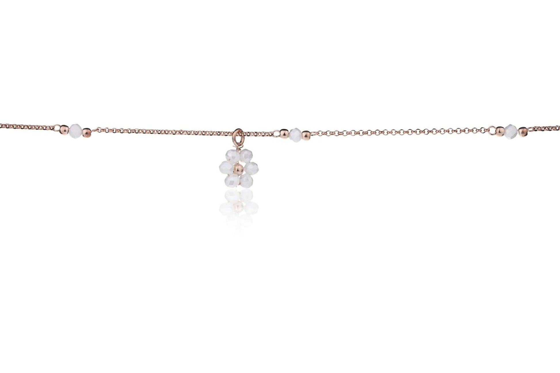 Chaîne de cheville avec Fleur Blanche Rosée