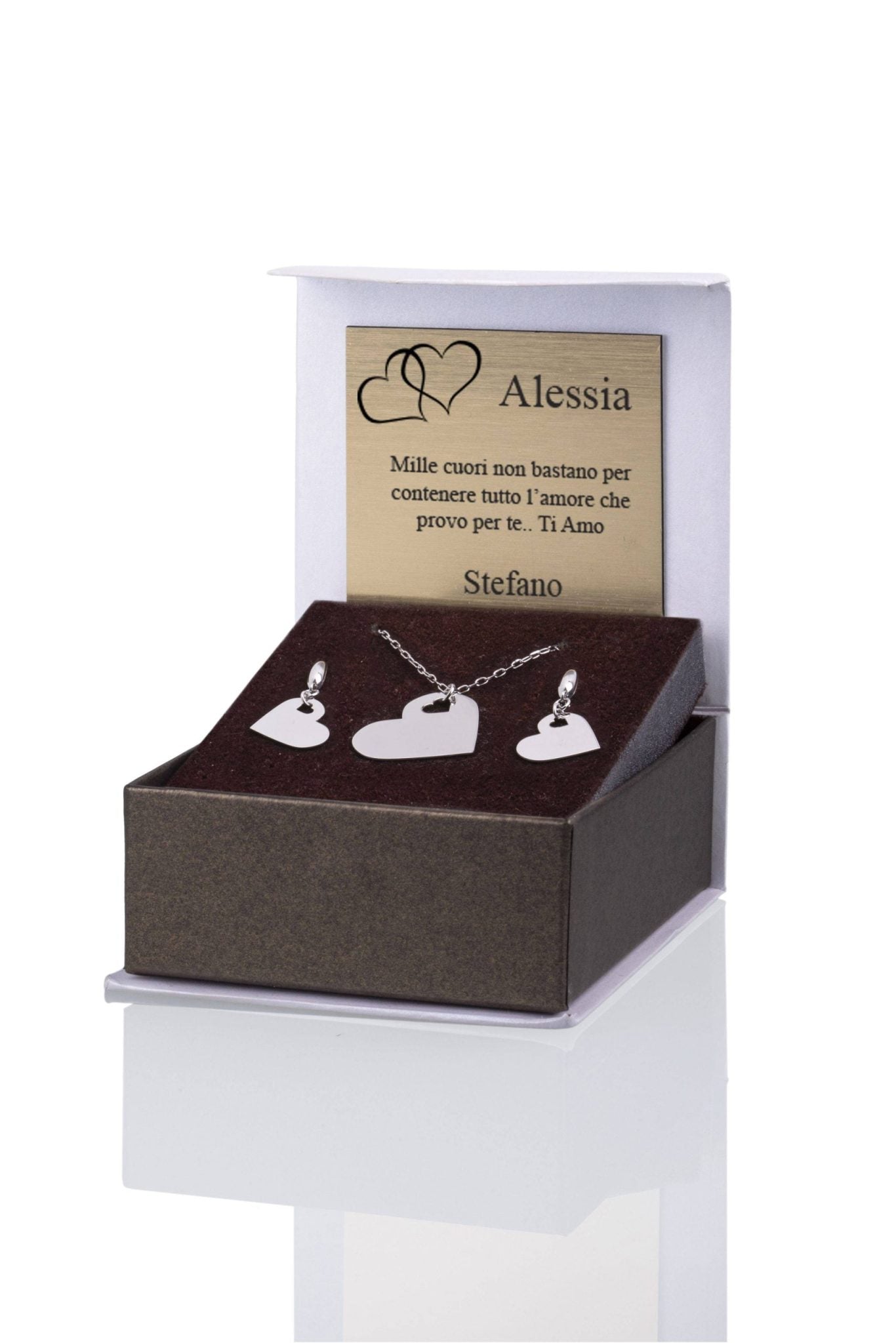 Set with Heart inside Heart Rhodium Plated