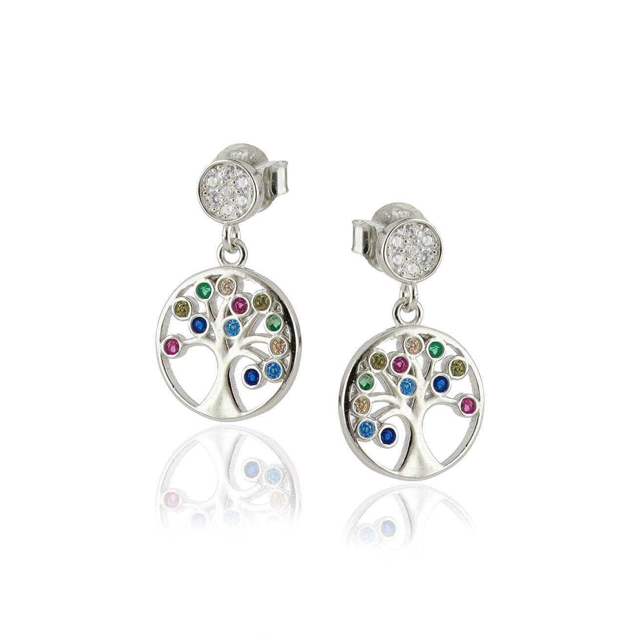 Silver Tree of Life Multicolor Earrings