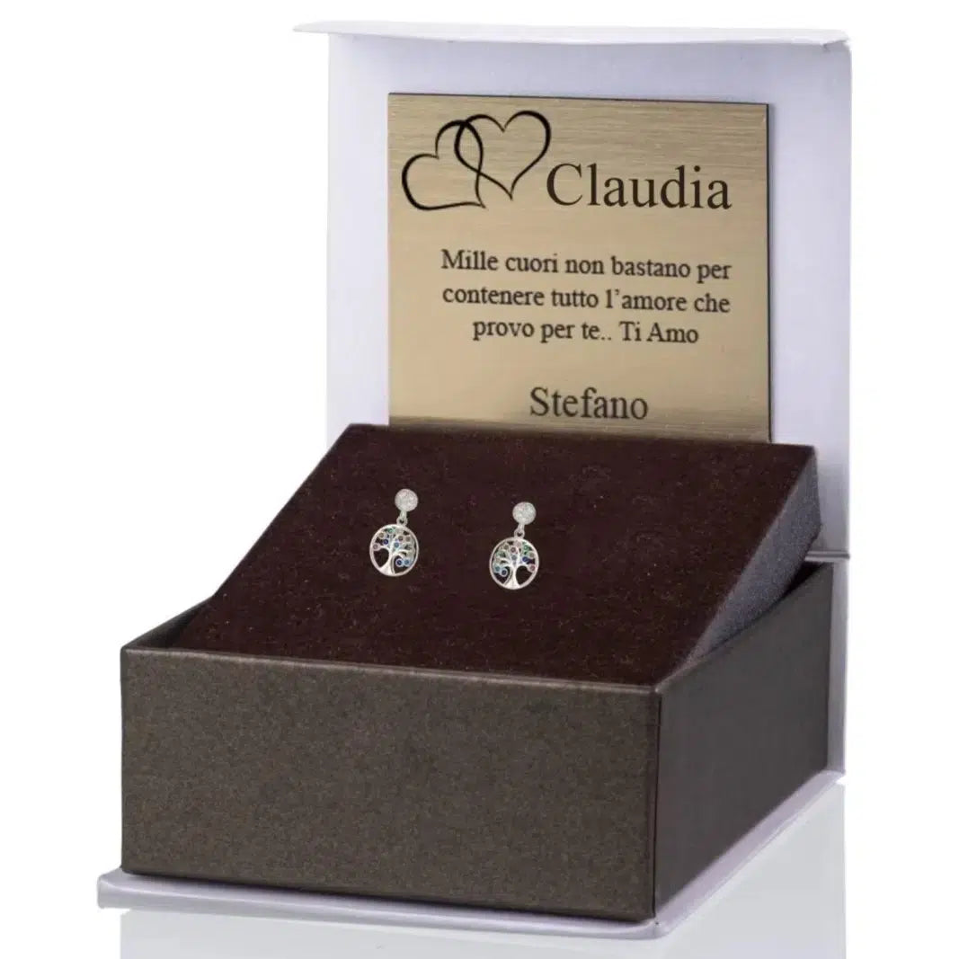 Silver Tree of Life Multicolor Earrings