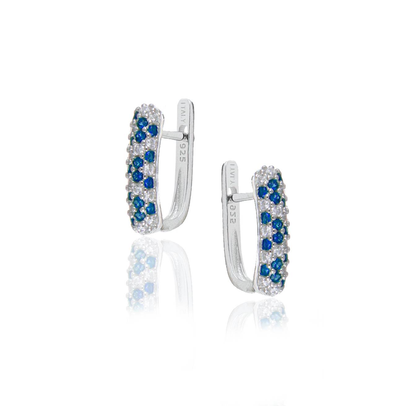 Boucles d'oreilles Pavé avec Zircons Colorés Bleus