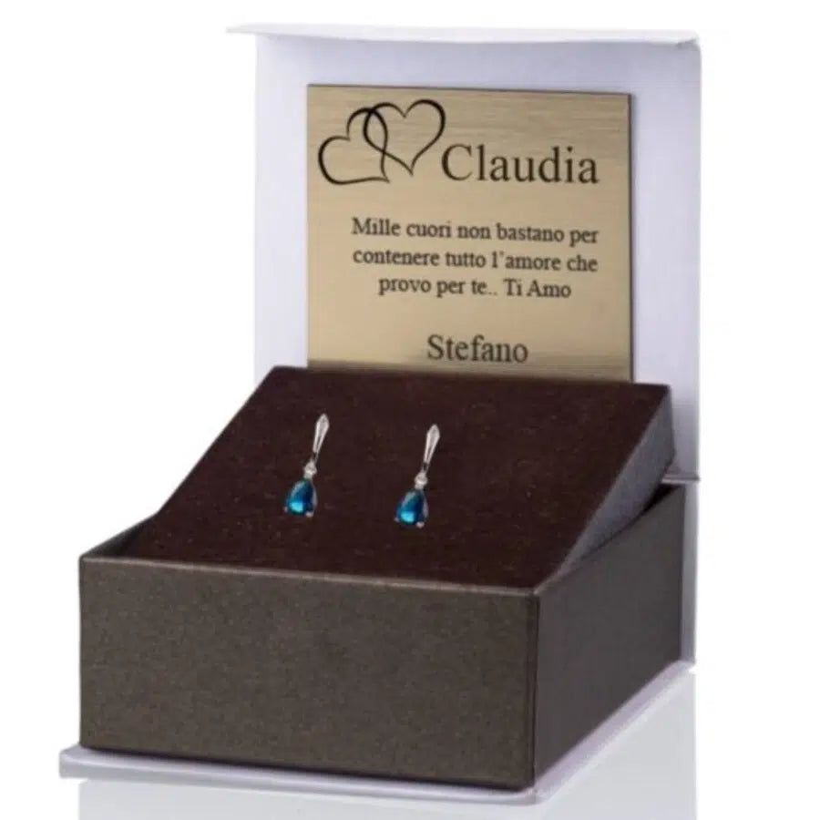 Orecchini con Zircone Goccia Blu