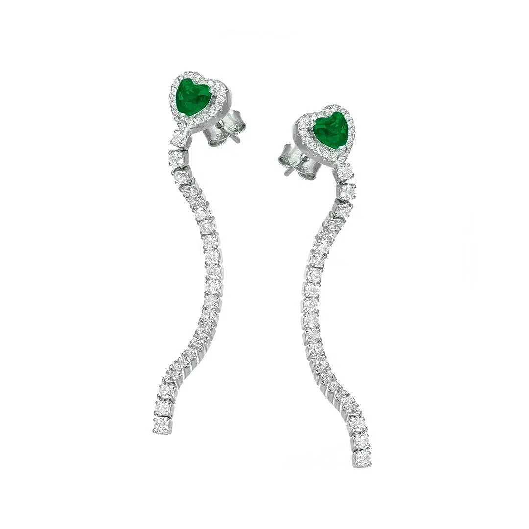 Pavé Heart Green Earrings