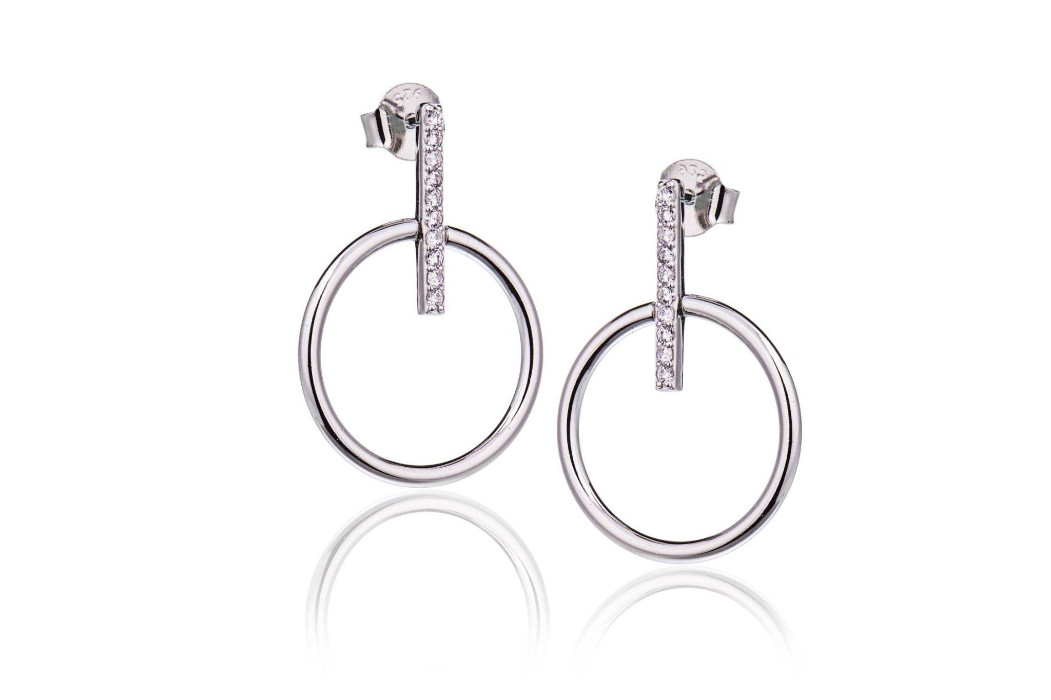 Orecchini Small Omega in Argento Rodiati con Zirconi Bianchi