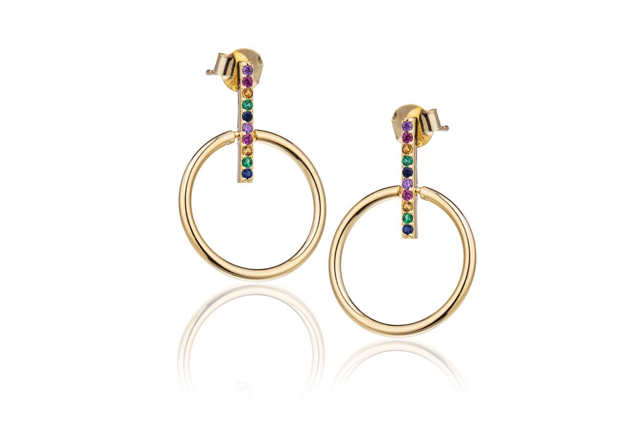 Orecchini Small Omega in Argento Dorati con Zirconi Multicolor