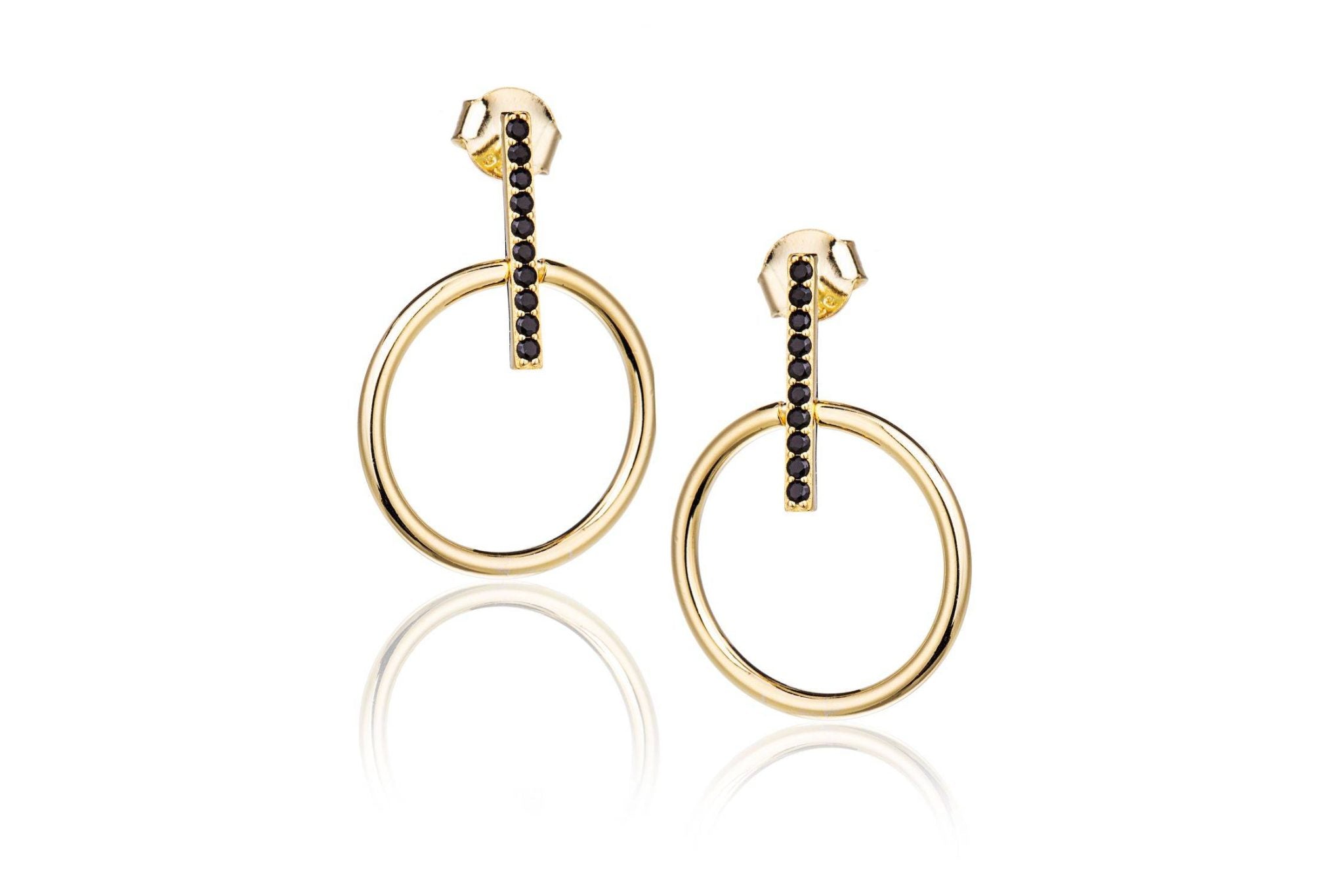 Orecchini Small Omega in Argento Dorati con Zirconi Neri