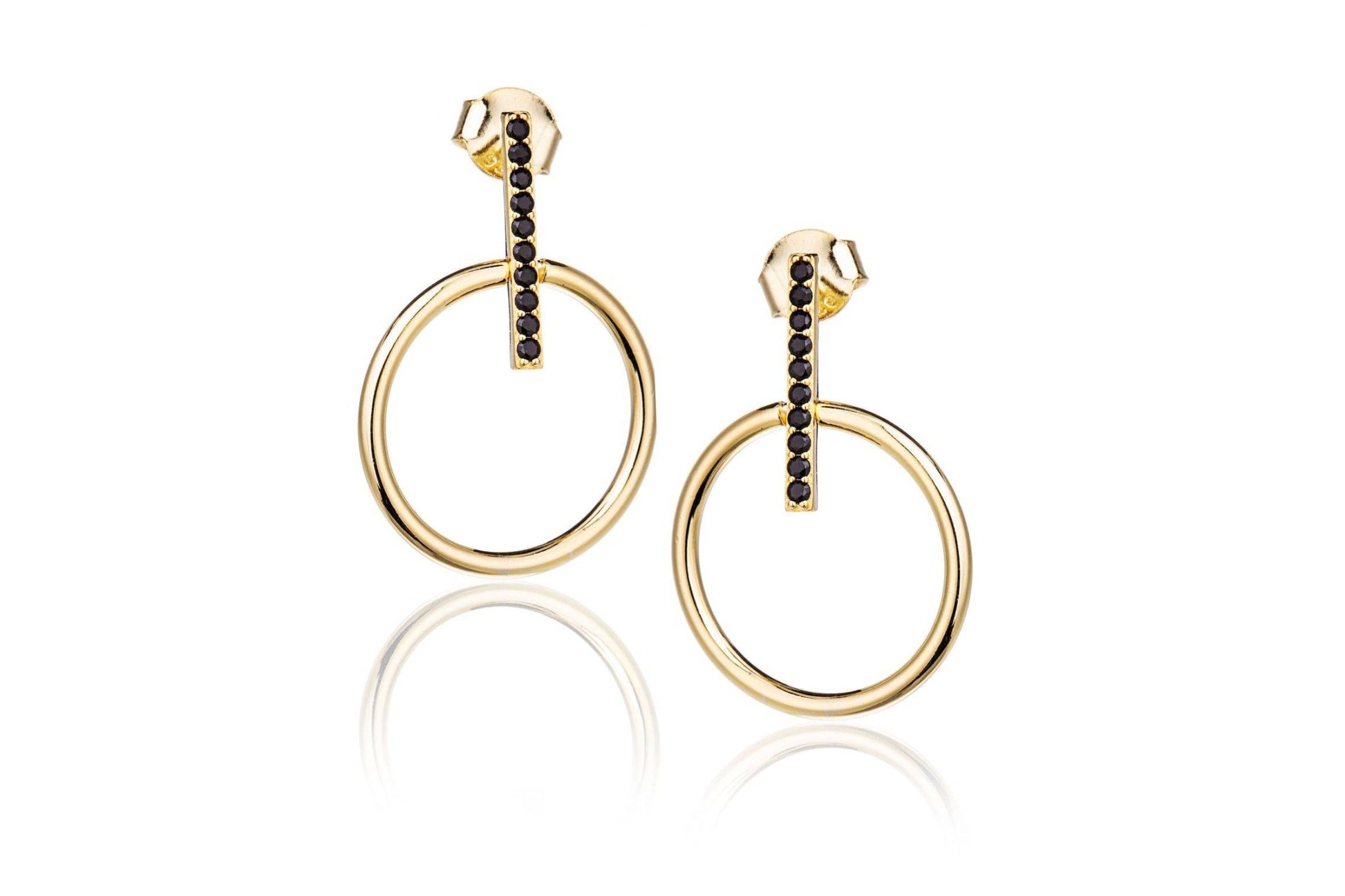 Orecchini Small Omega in Argento Dorati con Zirconi Neri