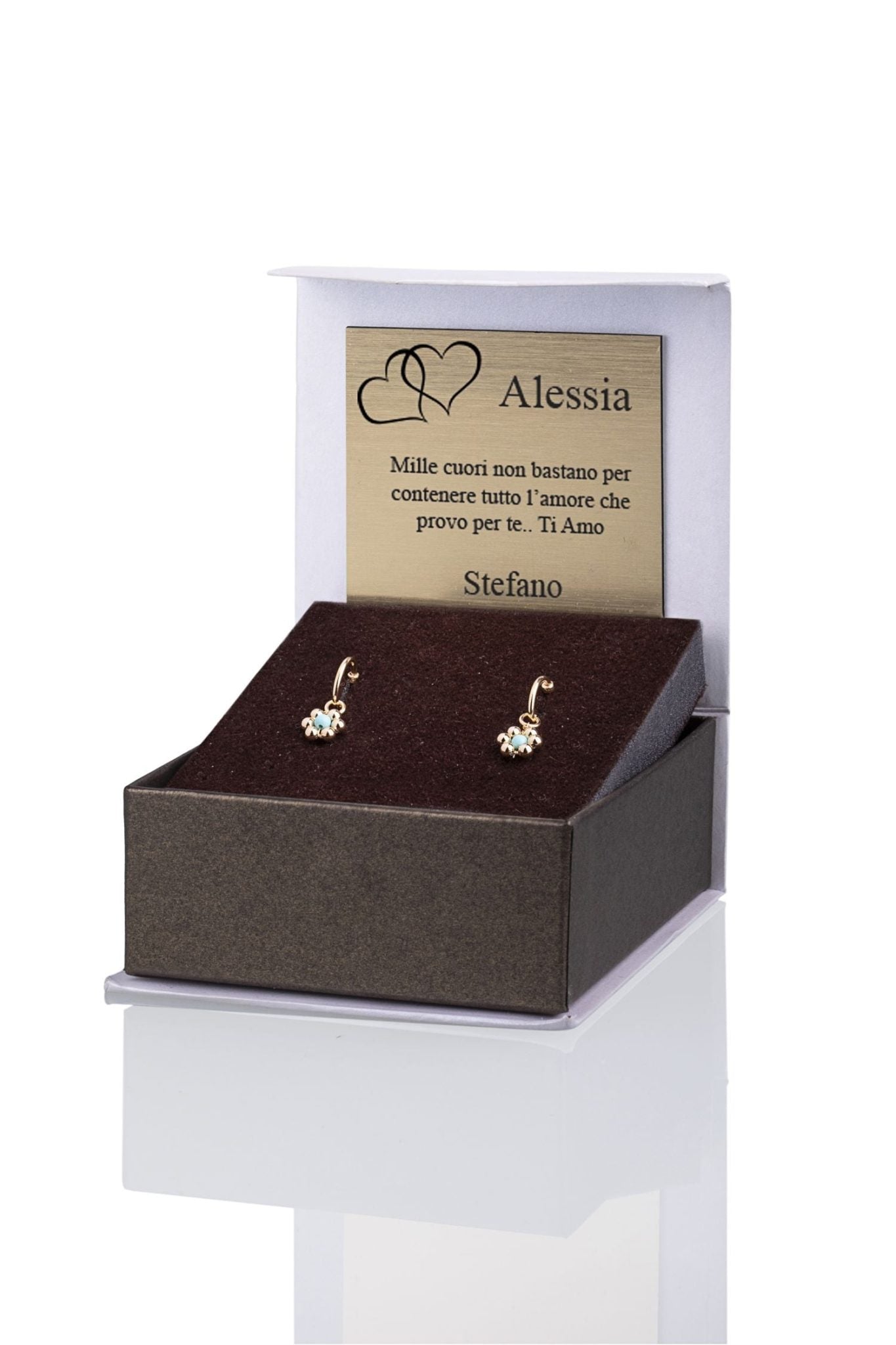 Boucles d'oreilles Fleur en Argent Dorées avec Perle Turquoise