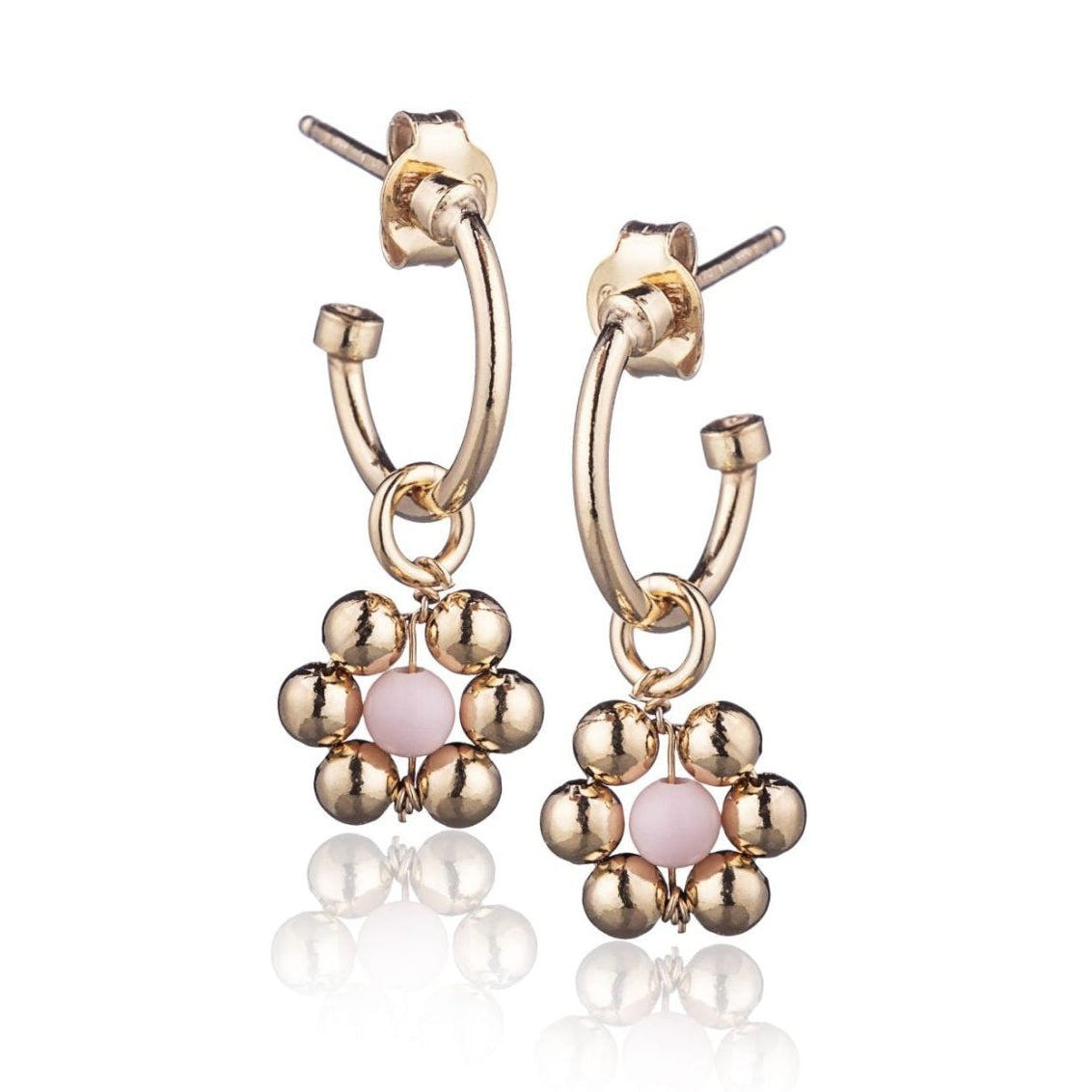 Orecchini Fiore in Argento Dorati con Perla Rosa