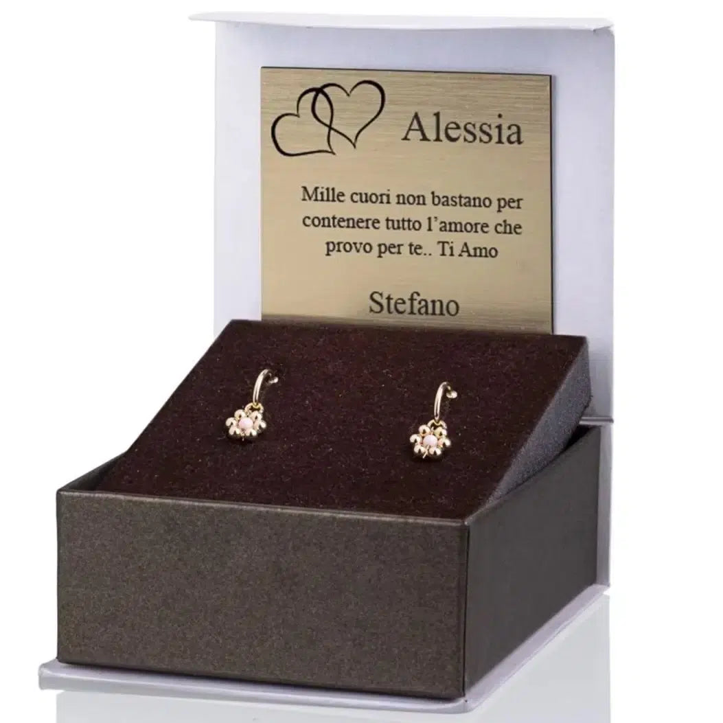 Boucles d'oreilles Fleur en Argent Dorées avec Perle Rose